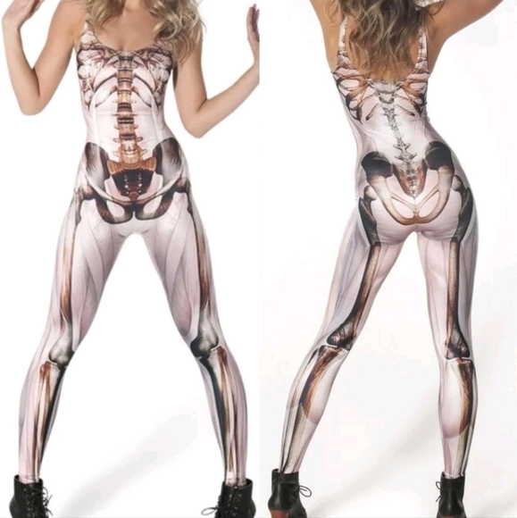 Blackmilk Pants - Blackmilk Muscle & Bones Catsuit Bodysuit Onepiece Halloween Small